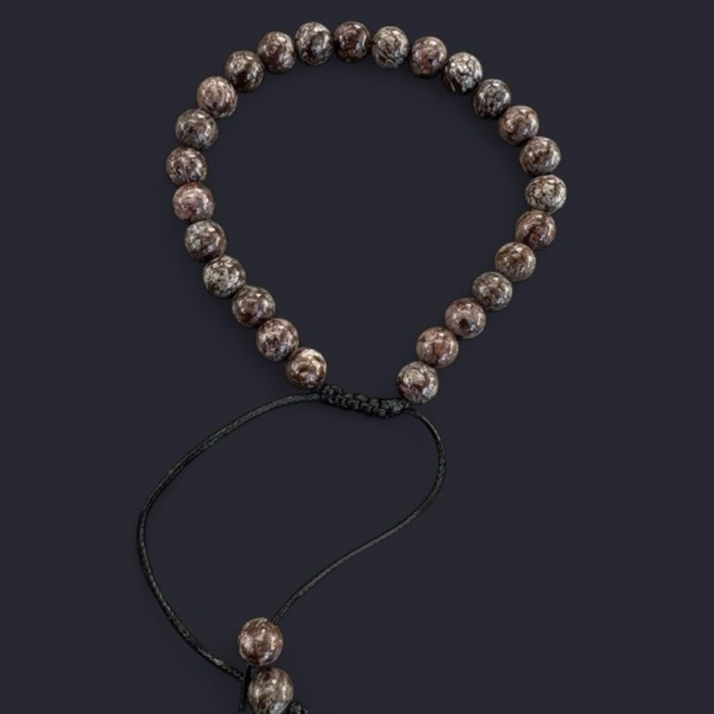 Brown Snowflake Obsidian Adjustable Gemstone Bead Bracelet 6mm